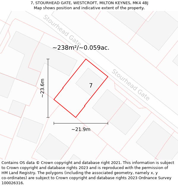 7, STOURHEAD GATE, WESTCROFT, MILTON KEYNES, MK4 4BJ: Plot and title map