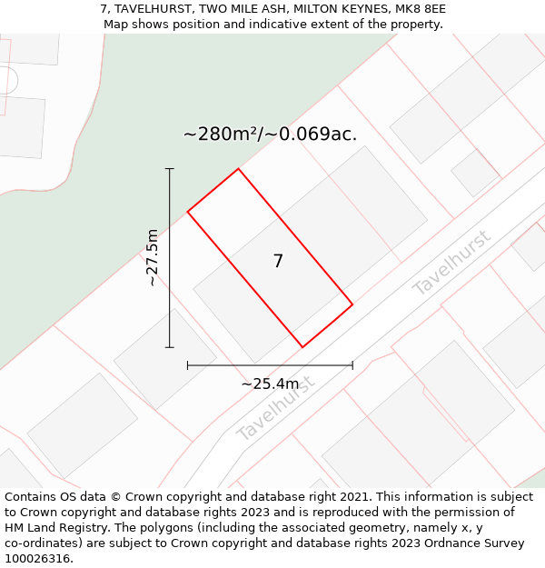 7, TAVELHURST, TWO MILE ASH, MILTON KEYNES, MK8 8EE: Plot and title map