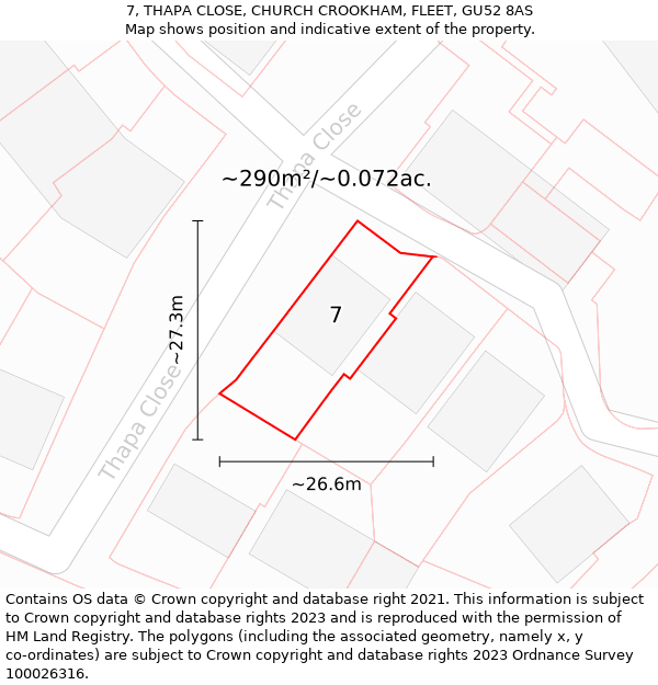 7, THAPA CLOSE, CHURCH CROOKHAM, FLEET, GU52 8AS: Plot and title map