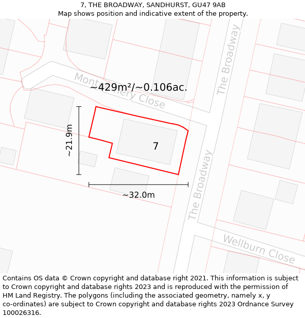 7, THE BROADWAY, SANDHURST, GU47 9AB: Plot and title map