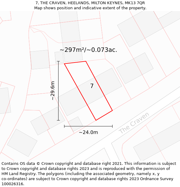 7, THE CRAVEN, HEELANDS, MILTON KEYNES, MK13 7QR: Plot and title map
