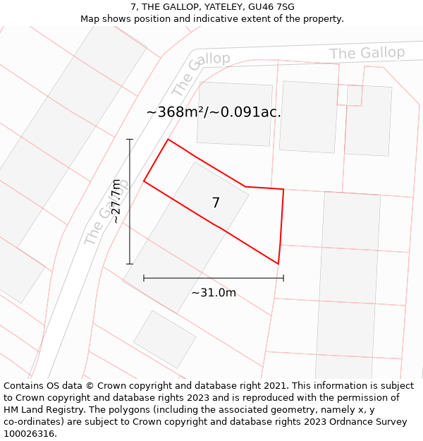 7, THE GALLOP, YATELEY, GU46 7SG: Plot and title map