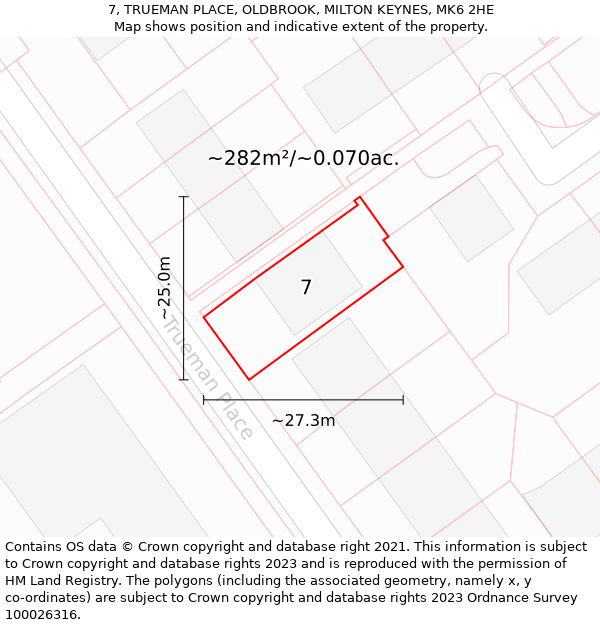 7, TRUEMAN PLACE, OLDBROOK, MILTON KEYNES, MK6 2HE: Plot and title map