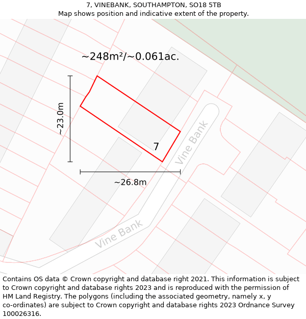 7, VINEBANK, SOUTHAMPTON, SO18 5TB: Plot and title map