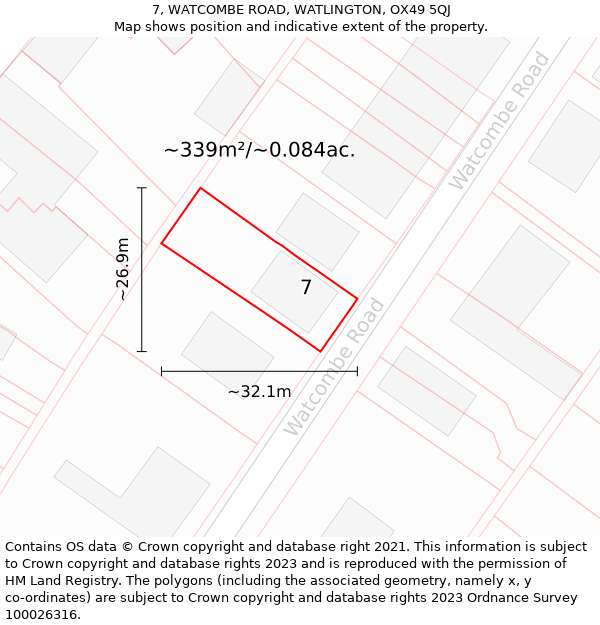 7, WATCOMBE ROAD, WATLINGTON, OX49 5QJ: Plot and title map