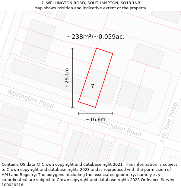 7, WELLINGTON ROAD, SOUTHAMPTON, SO18 1NB: Plot and title map