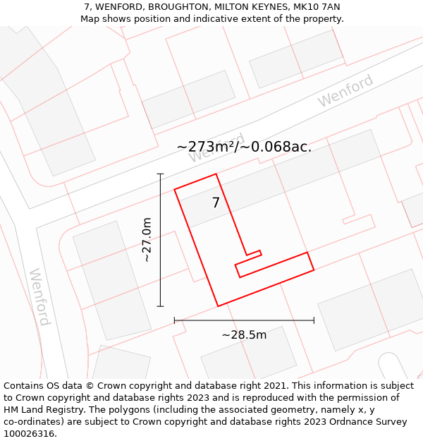 7, WENFORD, BROUGHTON, MILTON KEYNES, MK10 7AN: Plot and title map