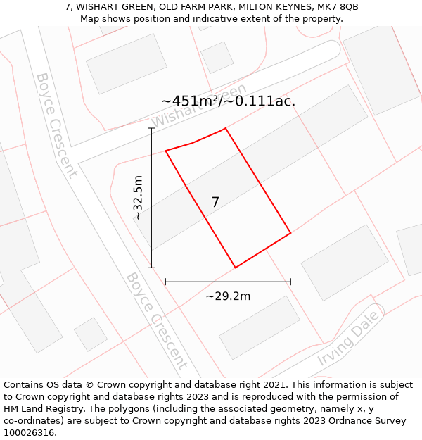 7, WISHART GREEN, OLD FARM PARK, MILTON KEYNES, MK7 8QB: Plot and title map