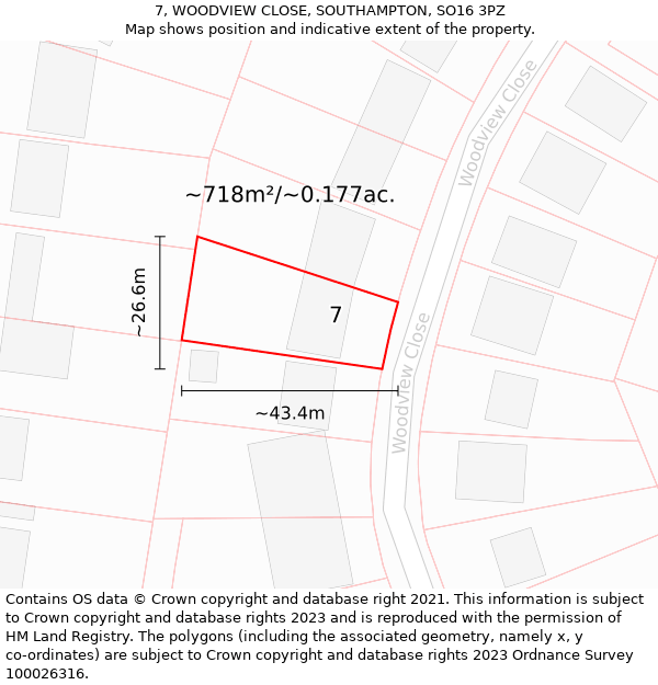 7, WOODVIEW CLOSE, SOUTHAMPTON, SO16 3PZ: Plot and title map