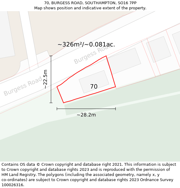 70, BURGESS ROAD, SOUTHAMPTON, SO16 7PP: Plot and title map