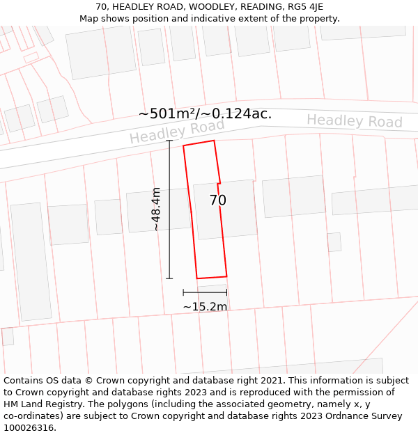 70, HEADLEY ROAD, WOODLEY, READING, RG5 4JE: Plot and title map