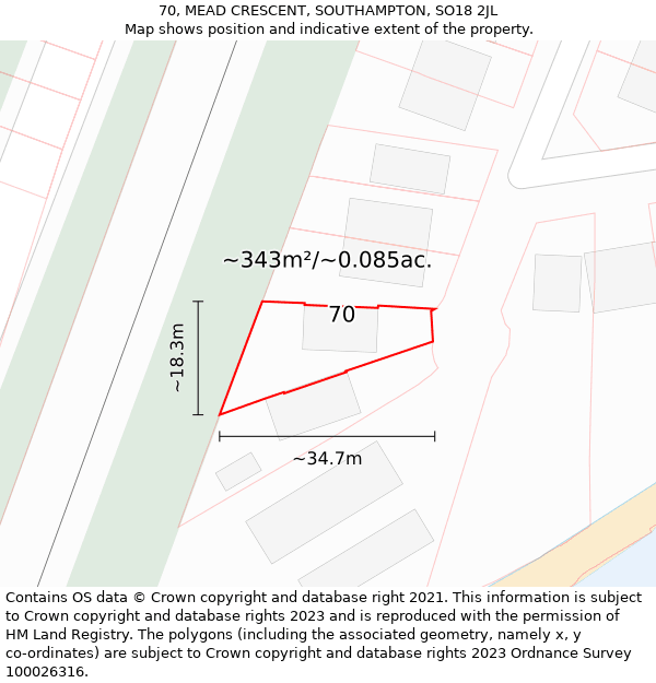 70, MEAD CRESCENT, SOUTHAMPTON, SO18 2JL: Plot and title map