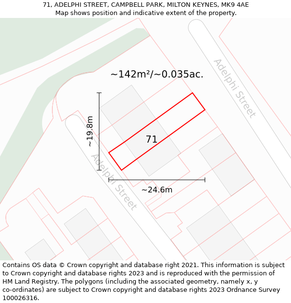 71, ADELPHI STREET, CAMPBELL PARK, MILTON KEYNES, MK9 4AE: Plot and title map