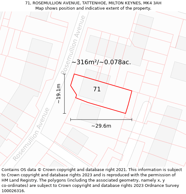 71, ROSEMULLION AVENUE, TATTENHOE, MILTON KEYNES, MK4 3AH: Plot and title map