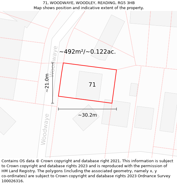 71, WOODWAYE, WOODLEY, READING, RG5 3HB: Plot and title map