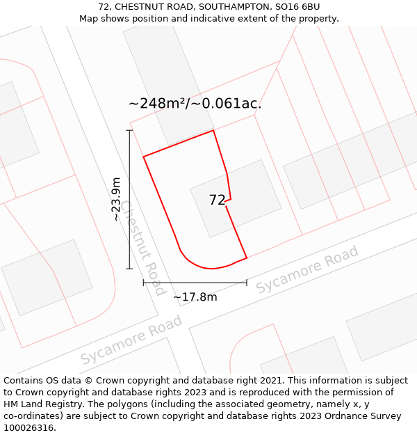 72, CHESTNUT ROAD, SOUTHAMPTON, SO16 6BU: Plot and title map