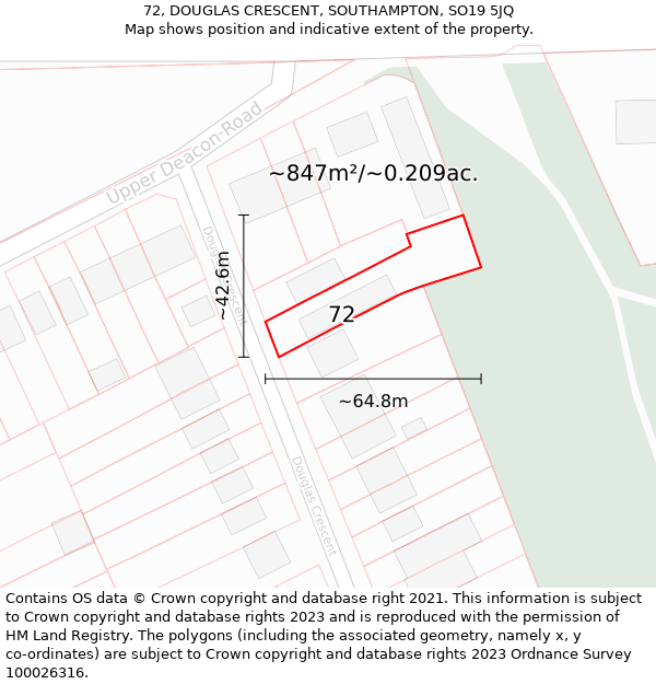 72, DOUGLAS CRESCENT, SOUTHAMPTON, SO19 5JQ: Plot and title map