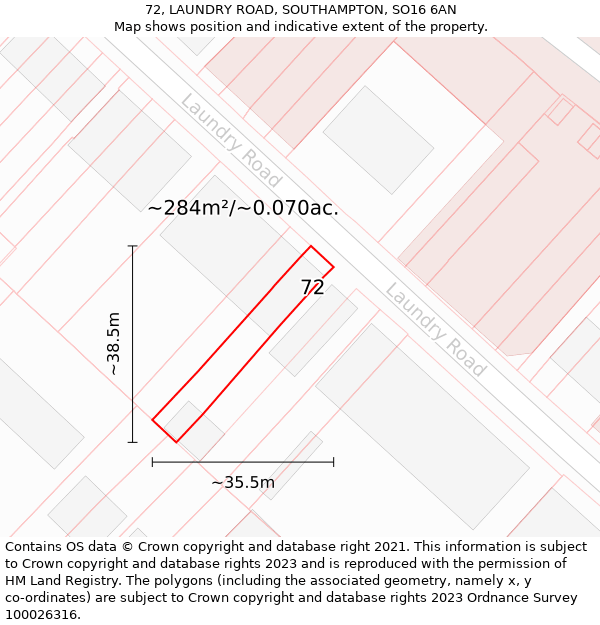 72, LAUNDRY ROAD, SOUTHAMPTON, SO16 6AN: Plot and title map