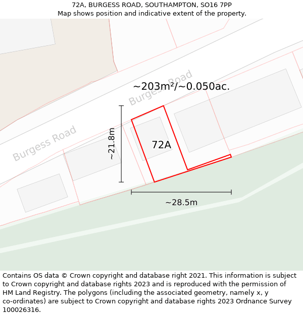 72A, BURGESS ROAD, SOUTHAMPTON, SO16 7PP: Plot and title map