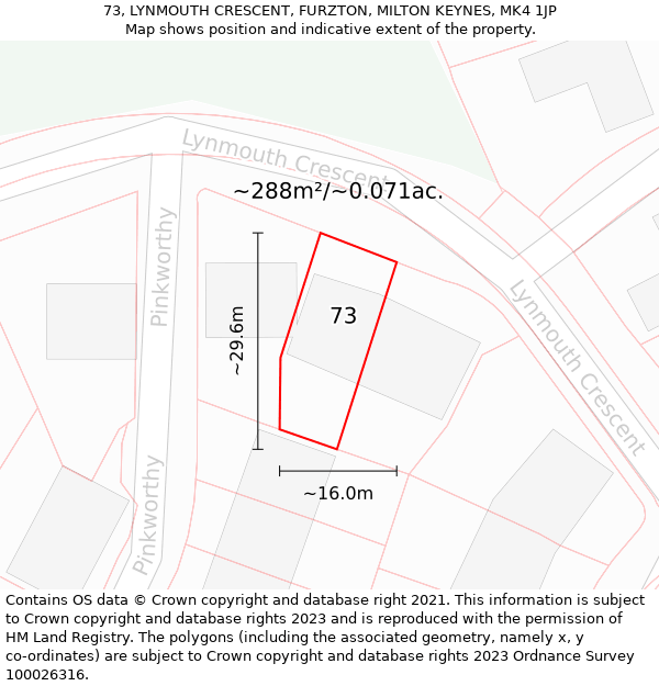 73, LYNMOUTH CRESCENT, FURZTON, MILTON KEYNES, MK4 1JP: Plot and title map