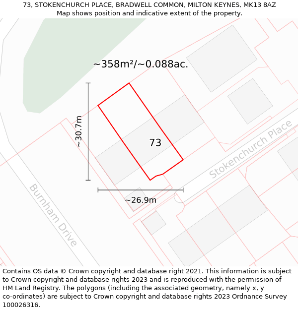 73, STOKENCHURCH PLACE, BRADWELL COMMON, MILTON KEYNES, MK13 8AZ: Plot and title map