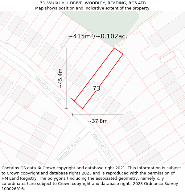 73, VAUXHALL DRIVE, WOODLEY, READING, RG5 4EB: Plot and title map