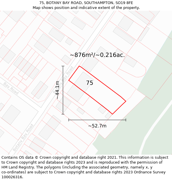 75, BOTANY BAY ROAD, SOUTHAMPTON, SO19 8FE: Plot and title map