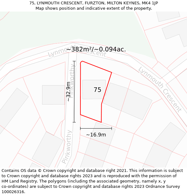 75, LYNMOUTH CRESCENT, FURZTON, MILTON KEYNES, MK4 1JP: Plot and title map