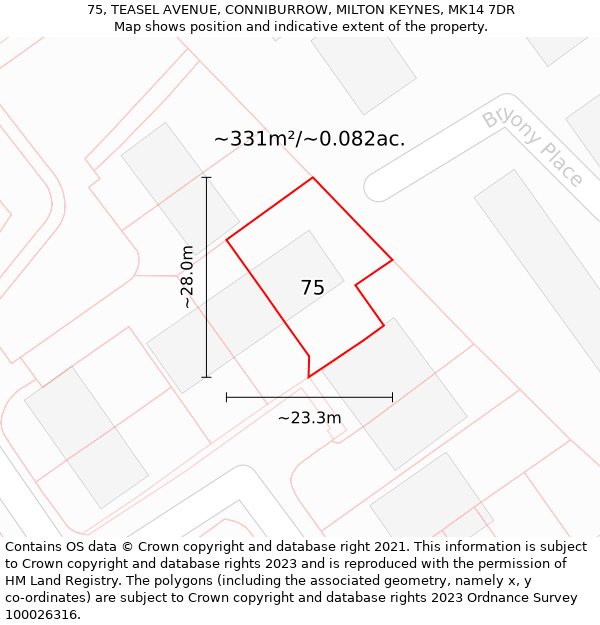 75, TEASEL AVENUE, CONNIBURROW, MILTON KEYNES, MK14 7DR: Plot and title map