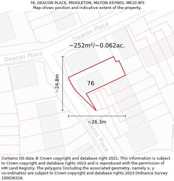 76, DEACON PLACE, MIDDLETON, MILTON KEYNES, MK10 9FS: Plot and title map