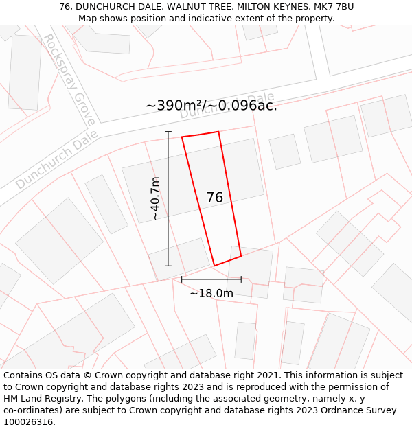 76, DUNCHURCH DALE, WALNUT TREE, MILTON KEYNES, MK7 7BU: Plot and title map