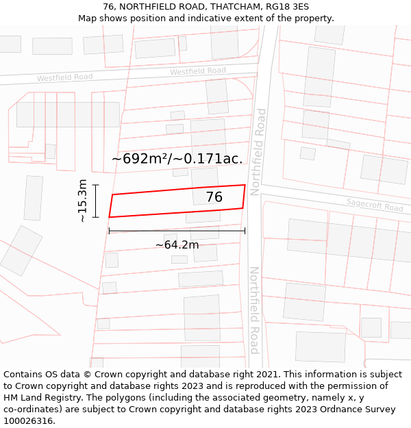 76, NORTHFIELD ROAD, THATCHAM, RG18 3ES: Plot and title map