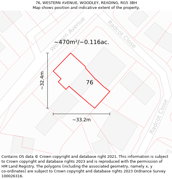 76, WESTERN AVENUE, WOODLEY, READING, RG5 3BH: Plot and title map