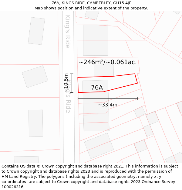 76A, KINGS RIDE, CAMBERLEY, GU15 4JF: Plot and title map