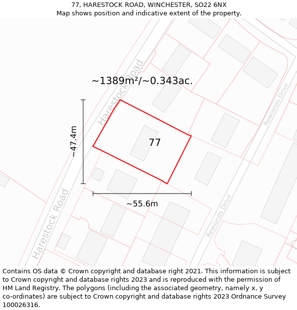 77, HARESTOCK ROAD, WINCHESTER, SO22 6NX: Plot and title map