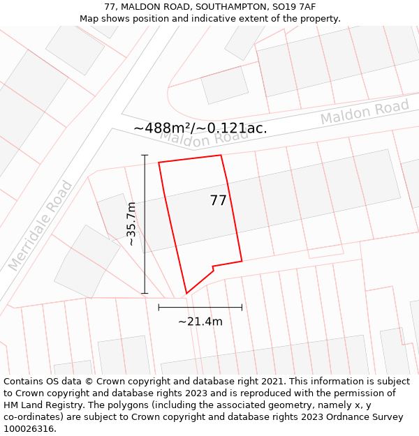 77, MALDON ROAD, SOUTHAMPTON, SO19 7AF: Plot and title map