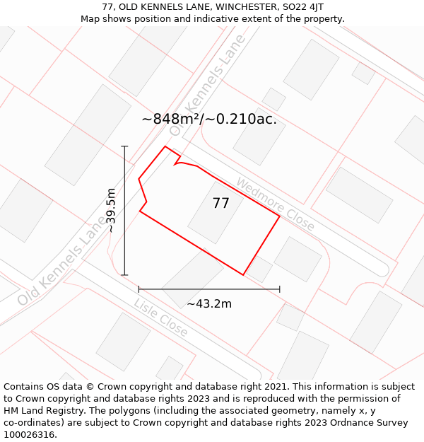 77, OLD KENNELS LANE, WINCHESTER, SO22 4JT: Plot and title map