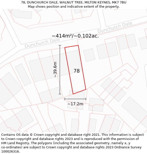 78, DUNCHURCH DALE, WALNUT TREE, MILTON KEYNES, MK7 7BU: Plot and title map