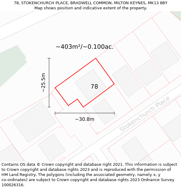 78, STOKENCHURCH PLACE, BRADWELL COMMON, MILTON KEYNES, MK13 8BY: Plot and title map