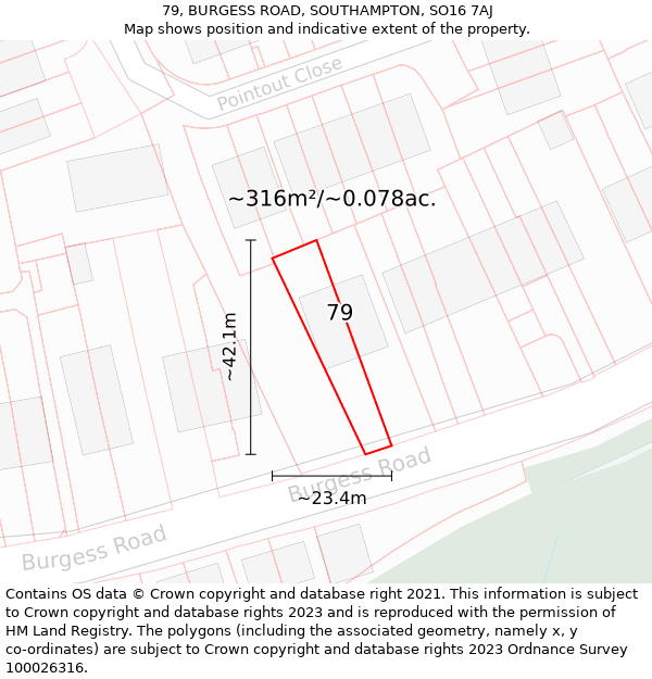 79, BURGESS ROAD, SOUTHAMPTON, SO16 7AJ: Plot and title map