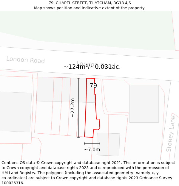 79, CHAPEL STREET, THATCHAM, RG18 4JS: Plot and title map