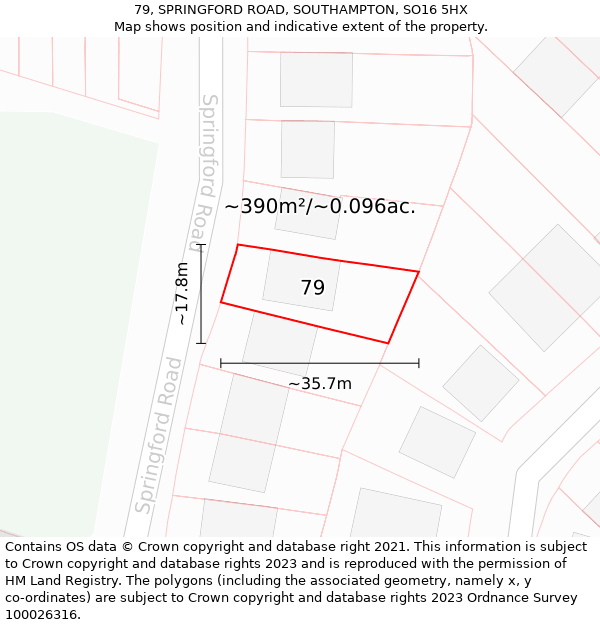 79, SPRINGFORD ROAD, SOUTHAMPTON, SO16 5HX: Plot and title map