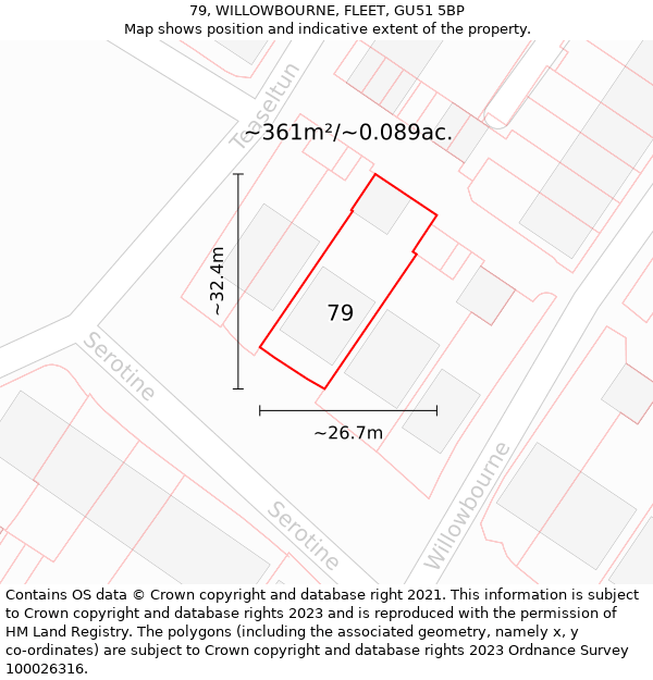 79, WILLOWBOURNE, FLEET, GU51 5BP: Plot and title map