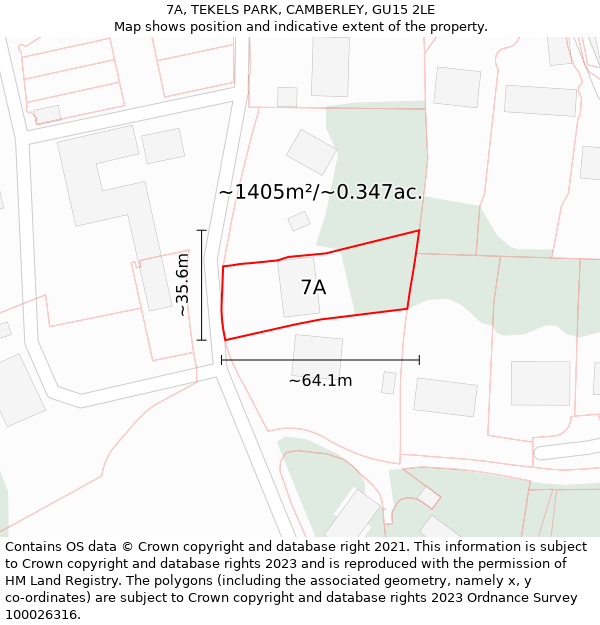 7A, TEKELS PARK, CAMBERLEY, GU15 2LE: Plot and title map