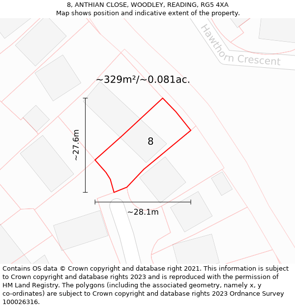 8, ANTHIAN CLOSE, WOODLEY, READING, RG5 4XA: Plot and title map