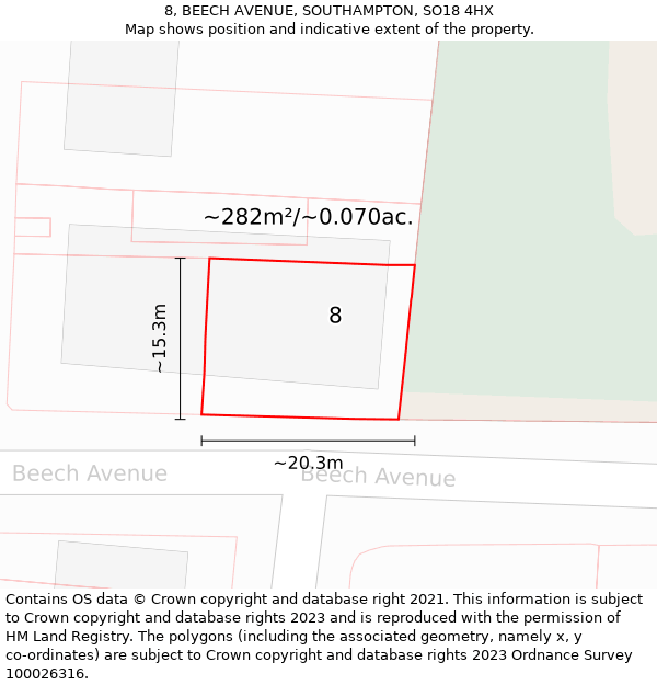 8, BEECH AVENUE, SOUTHAMPTON, SO18 4HX: Plot and title map