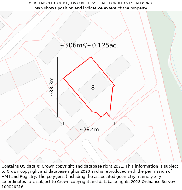 8, BELMONT COURT, TWO MILE ASH, MILTON KEYNES, MK8 8AG: Plot and title map