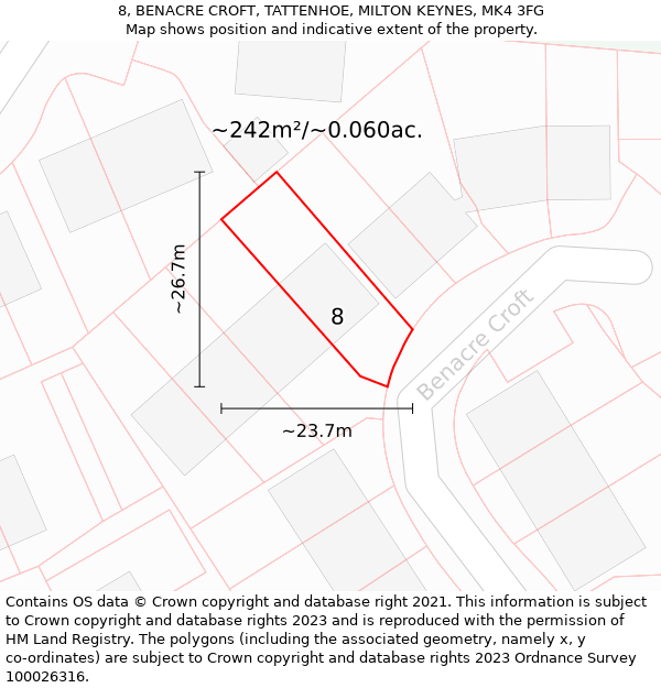 8, BENACRE CROFT, TATTENHOE, MILTON KEYNES, MK4 3FG: Plot and title map