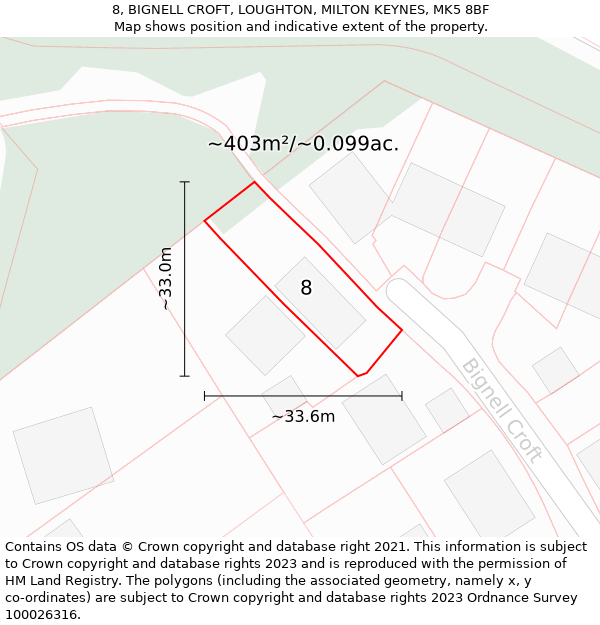 8, BIGNELL CROFT, LOUGHTON, MILTON KEYNES, MK5 8BF: Plot and title map