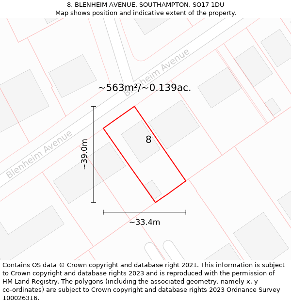 8, BLENHEIM AVENUE, SOUTHAMPTON, SO17 1DU: Plot and title map